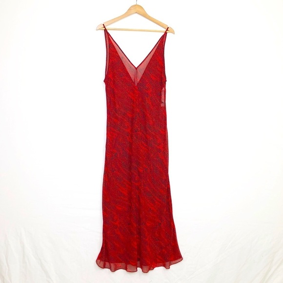 Victoria’s Secret red printed sheer Maxi slip dress - Picture 1 of 10